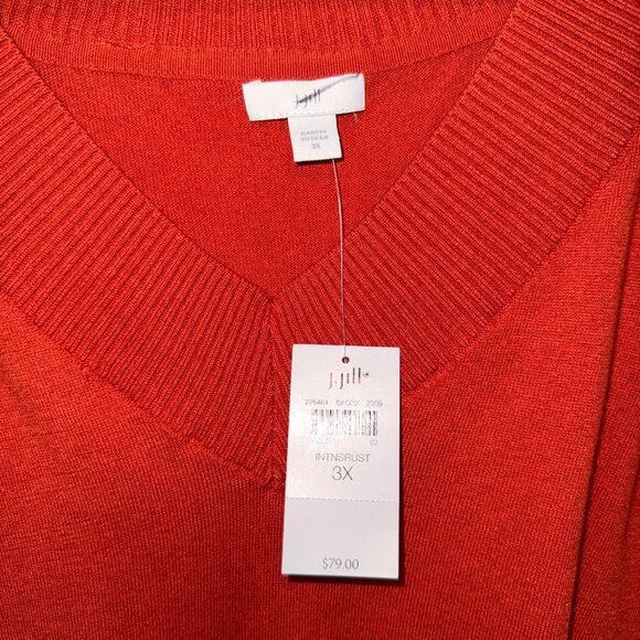 NWT Womens Red Orange Rust V-Neck Sweater 3X By JJill - Picture 3 of 4